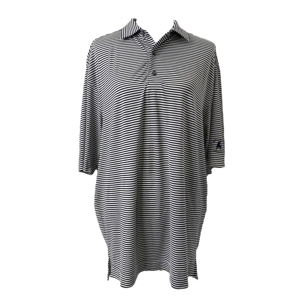 Foot Joy Mens Polo Shirt Blalck and White Stripped Short Sleeve Size Large